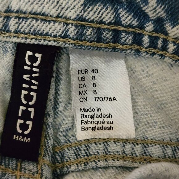 H&M Divided Wide Leg Jeans Acid Wash Utility Cargo High Rise Y2K Skater Size 8 - Picture 10 of 11